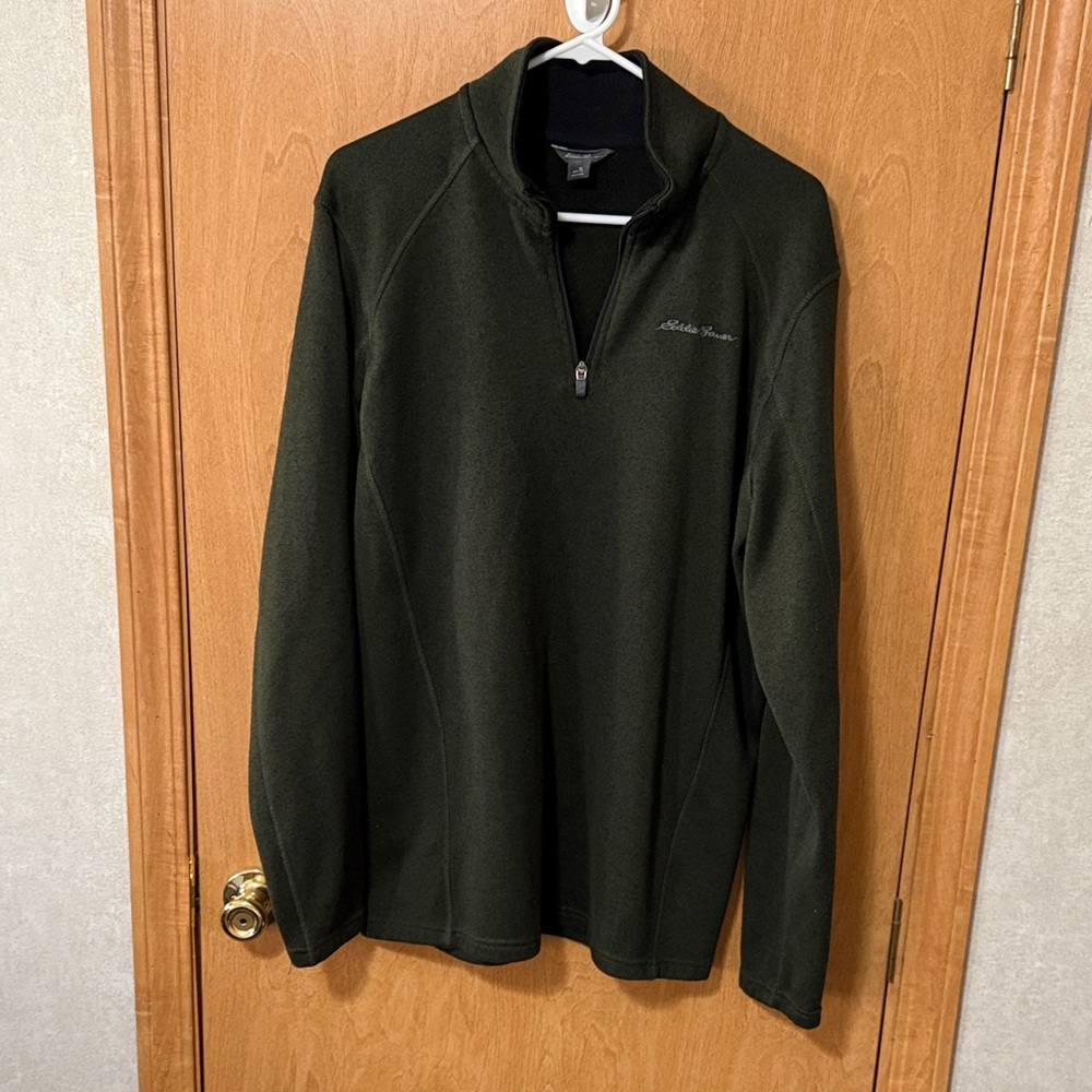 Eddie Bauer Men's LT Dark Green Half Zip Sweater